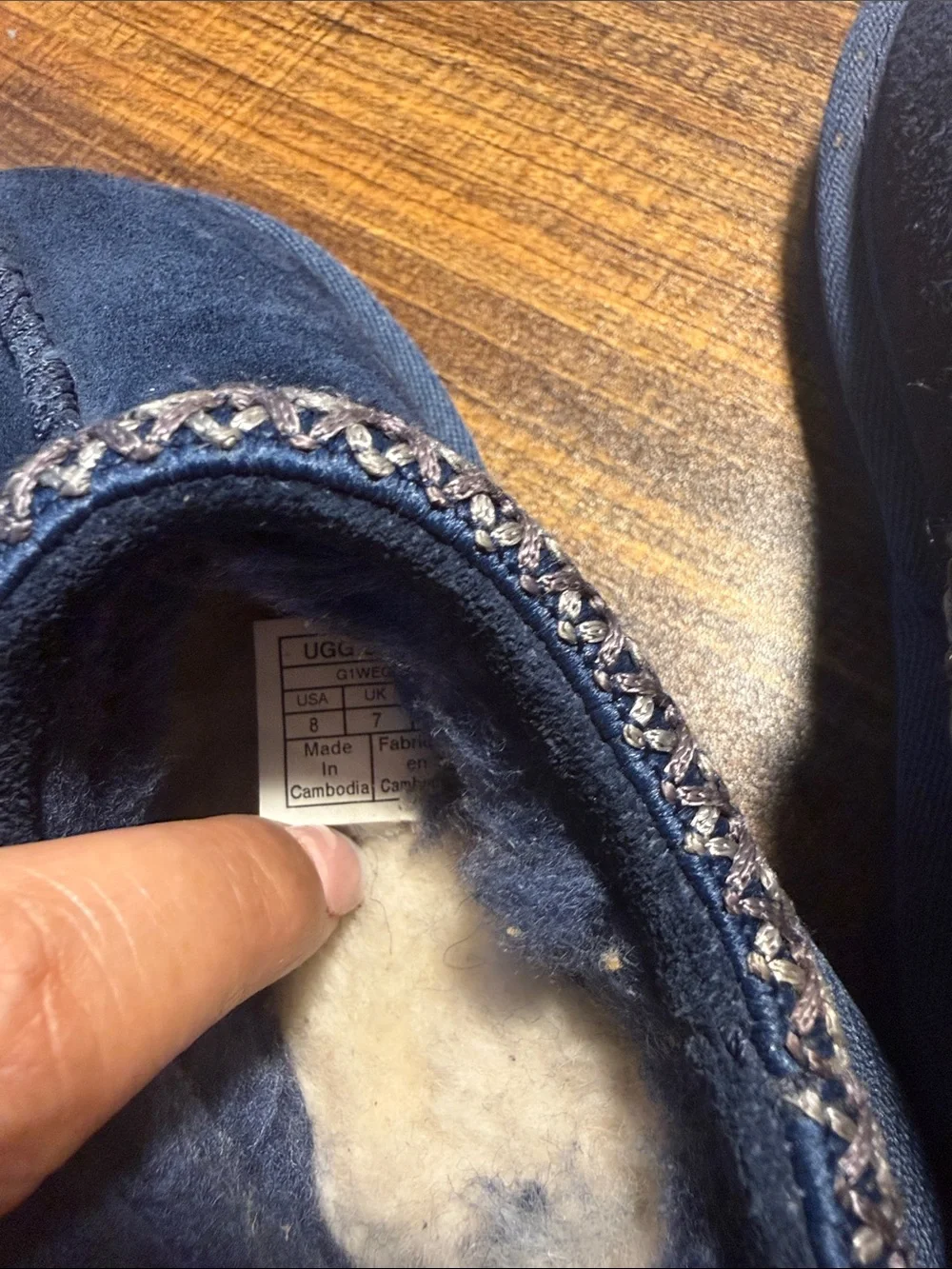 UGG Navy Blue Kids Suede Shearling Slippers